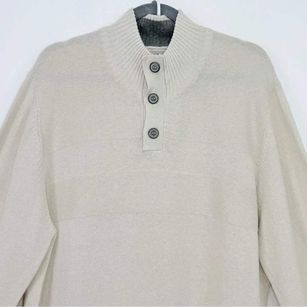 Sun River Clothing Co. Ivory Heather Quarter Button Cotton Pullover Sweater NEW